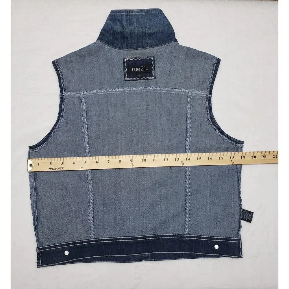 Rue21 Denim Vest L Blue Stretch Cropped Jean Vest Y2K Indie Sleaze Button Front